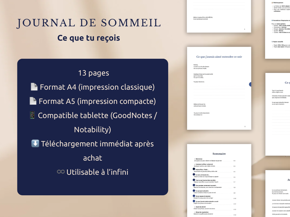 Journal de Sommeil Nuitâme – Déposer la journée & Apaiser l’esprit (PDF imprimable)